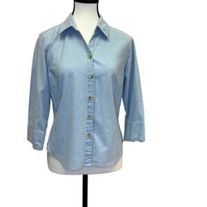 Columbia Light Blue 100% Cotton Button-Up Shirt - Petite Medium